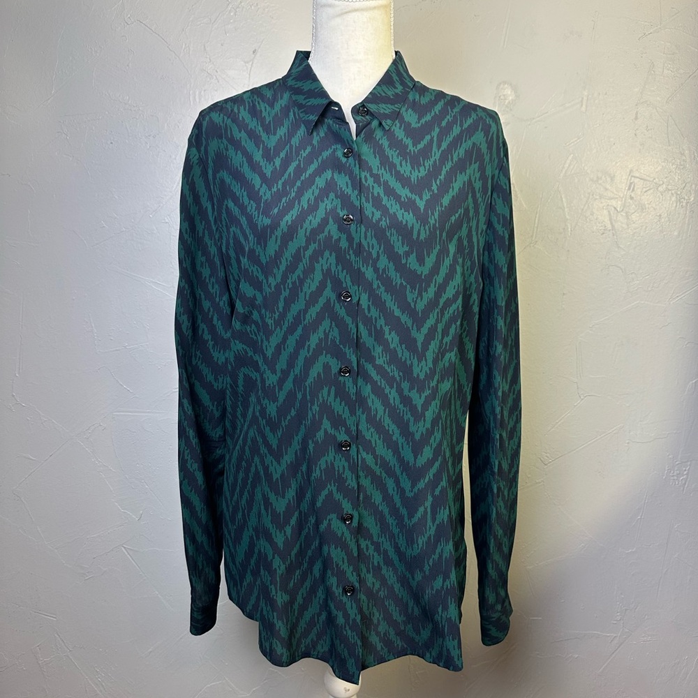 Burberry London 100% Silk Zebra Print Button Up Blouse
